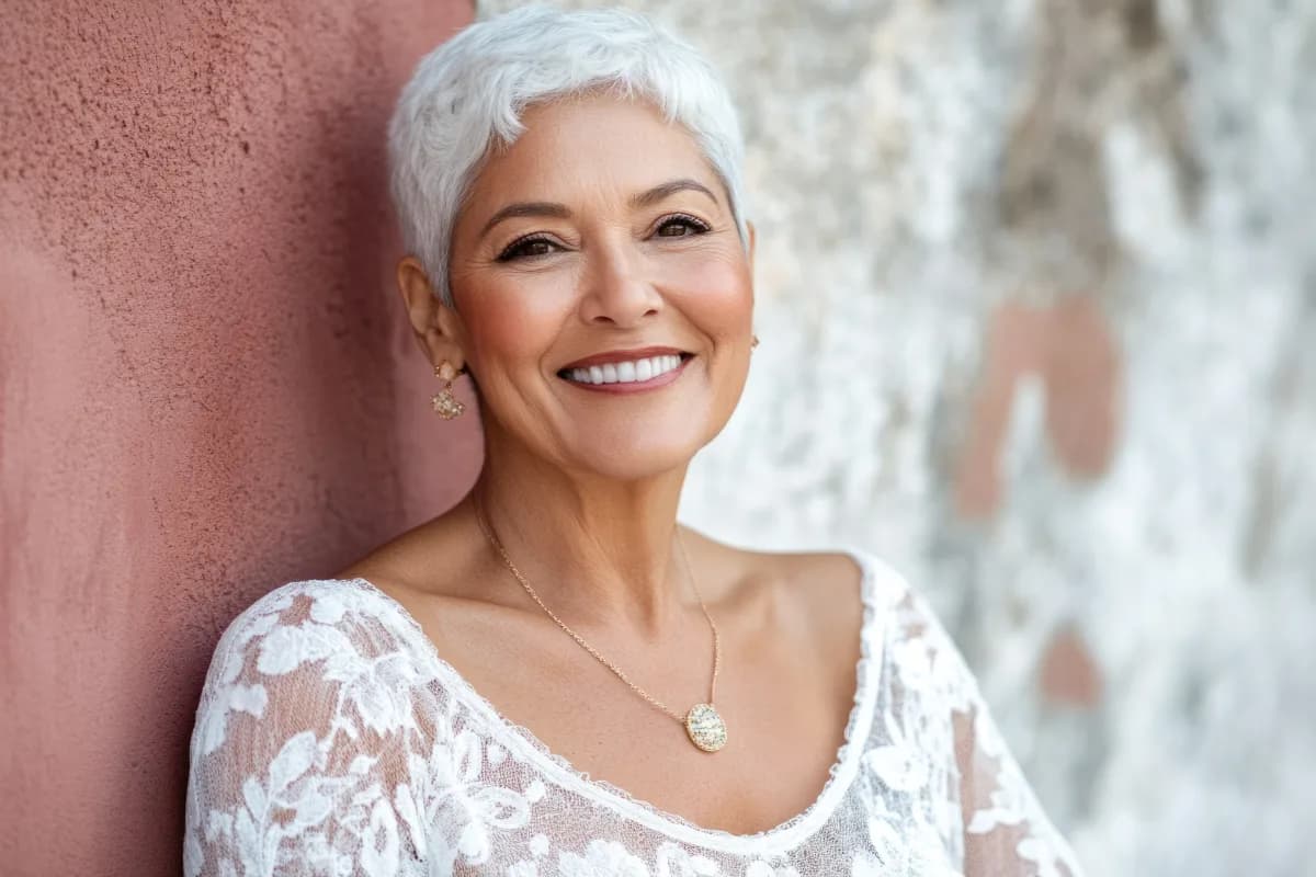 A happy senior woman who restored her smile with dental implants at Gateway Village Dental